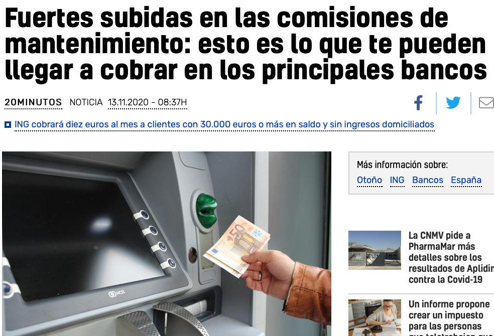 西班牙银行手续费一涨再涨！柜面取钱、网上银行都要收钱了！