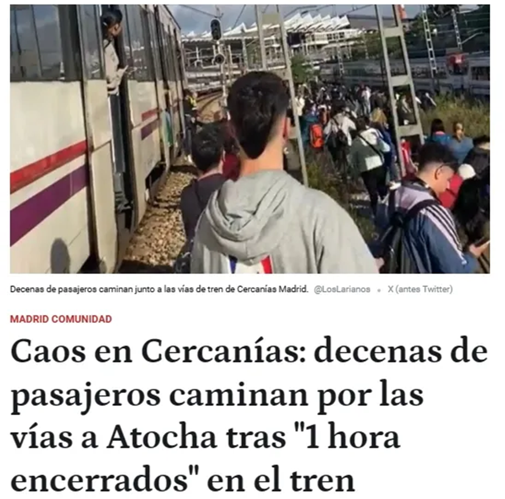 马德里小火车故障，乘客绝望中拉响警报！逃离车厢步行求生！